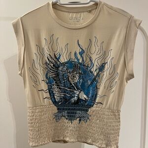 Guess Beige Tee with Blue Logo